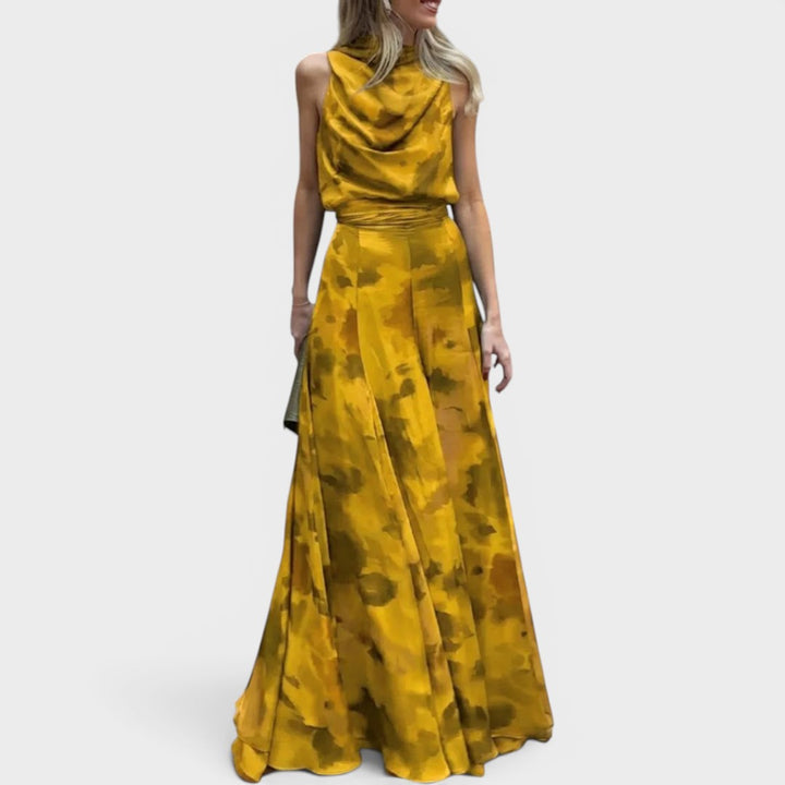 Marina | Watercolor Drape Neck Maxi Dress