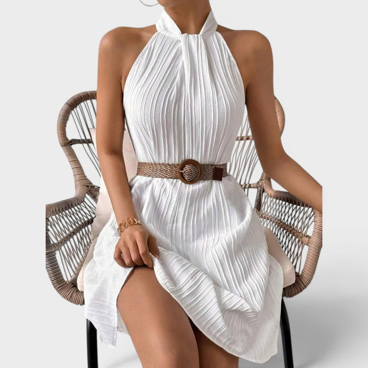 Bianca | Pleated High Neck Sleeveless Dress