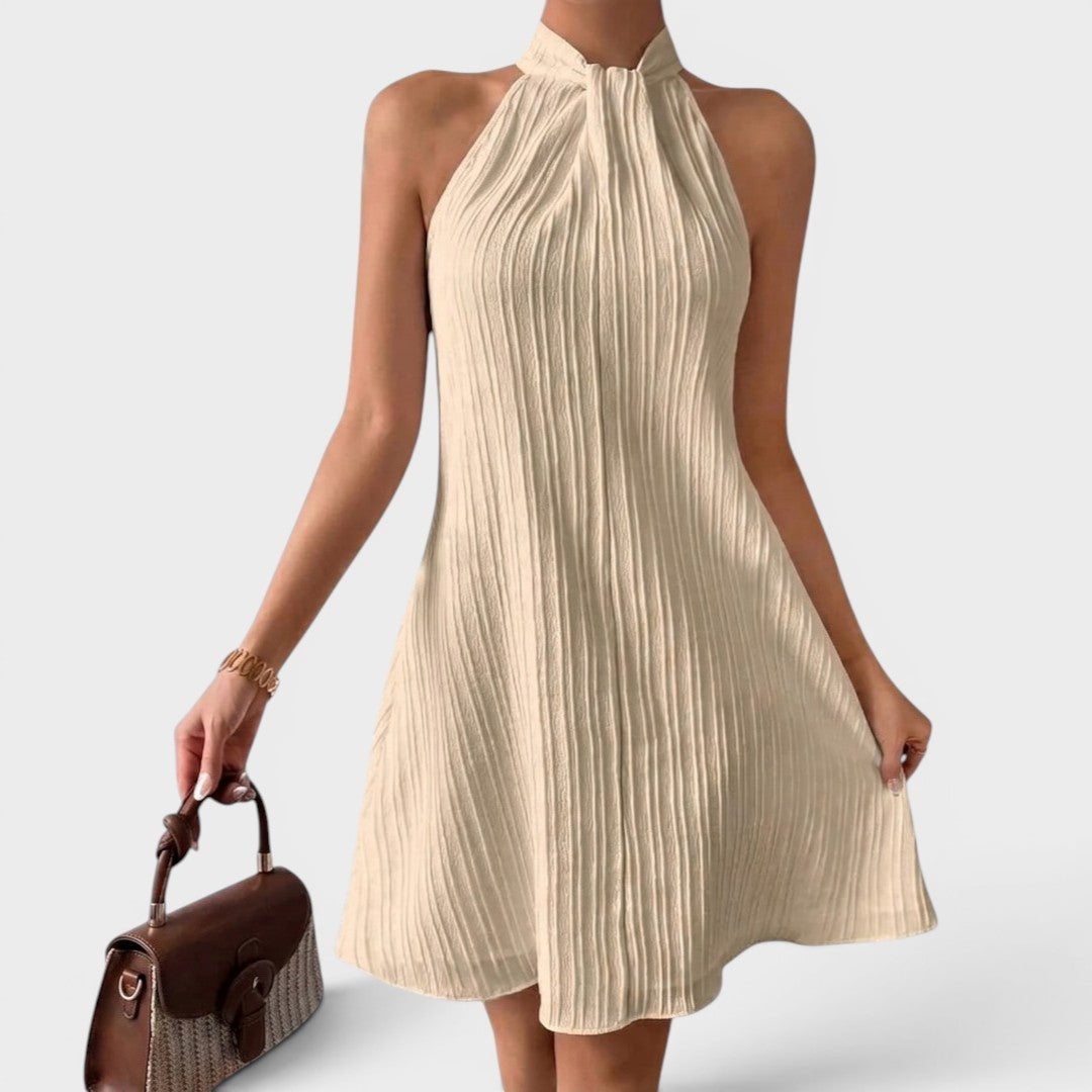 Bianca | Pleated High Neck Sleeveless Dress