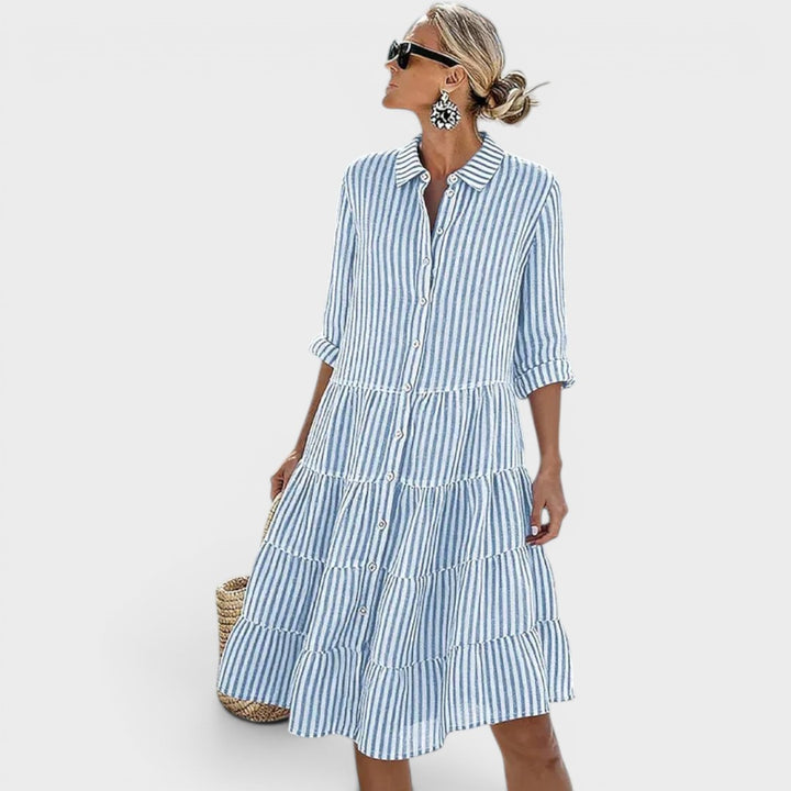Samantha | Striped Tiered Shirt Dress