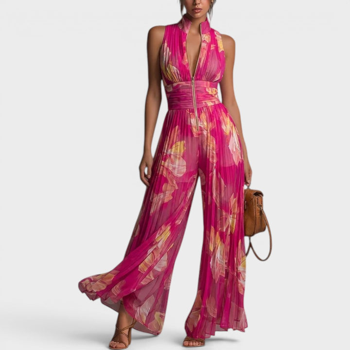 Elise | Floral Pleated Evening Jumpsuit