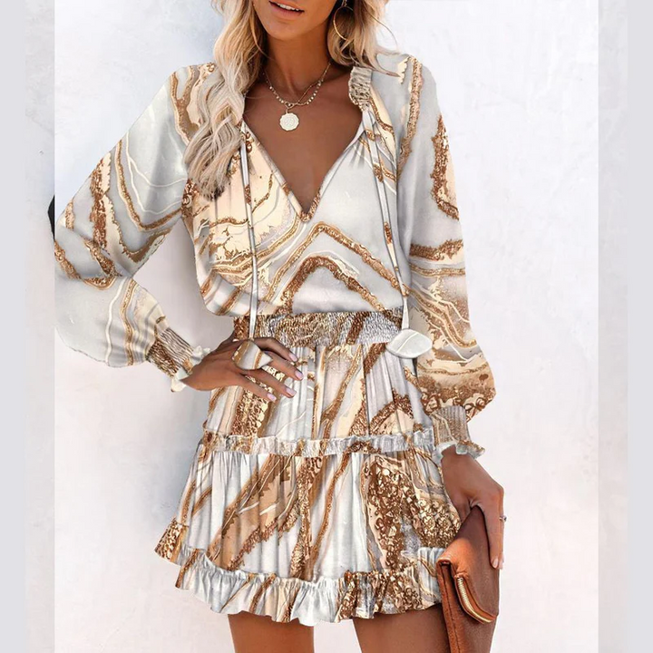 Ariana | V-neck, long sleeves, and ruffles Mini Dress
