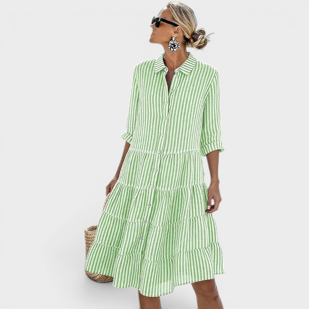 Samantha | Striped Tiered Shirt Dress