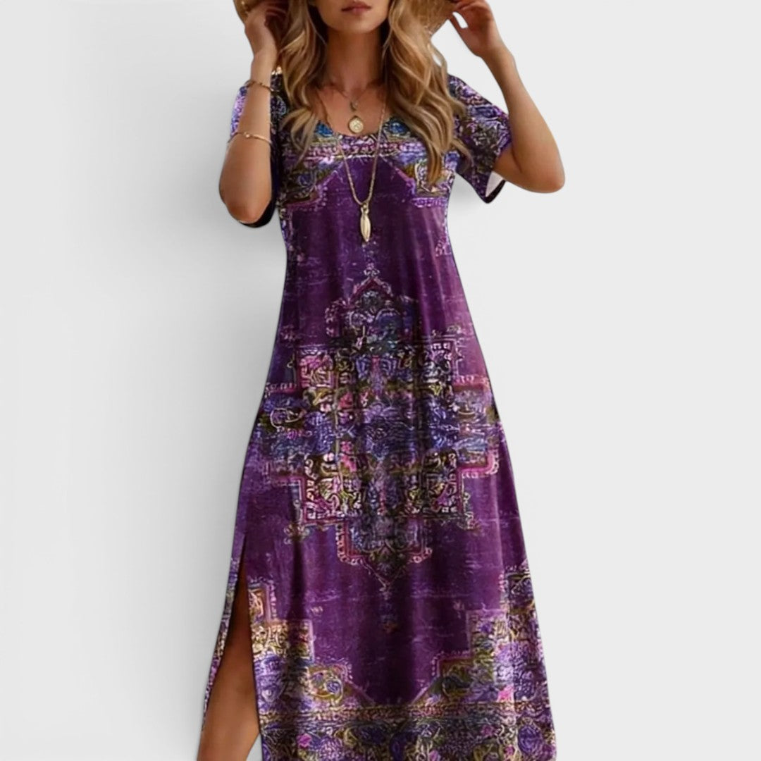 Amethyst | Bohemian Printed Midi Dress