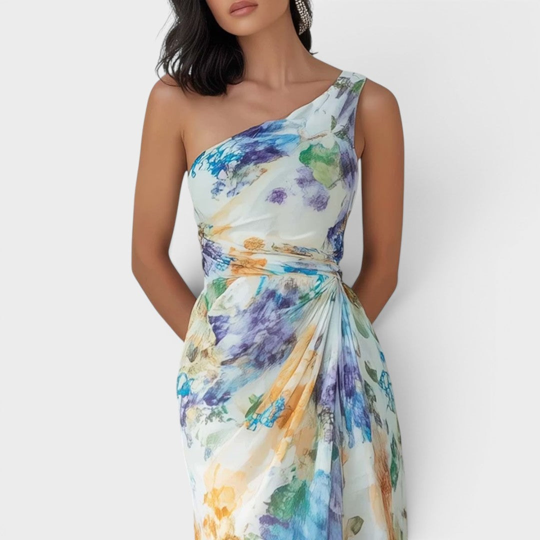 Celestine | One-Shoulder Watercolor Occasion Dress