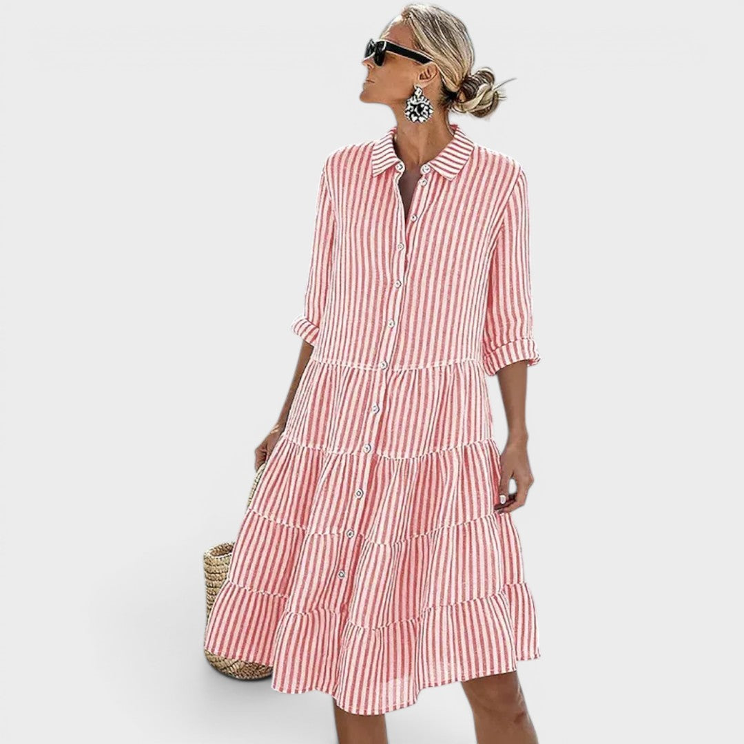 Samantha | Striped Tiered Shirt Dress