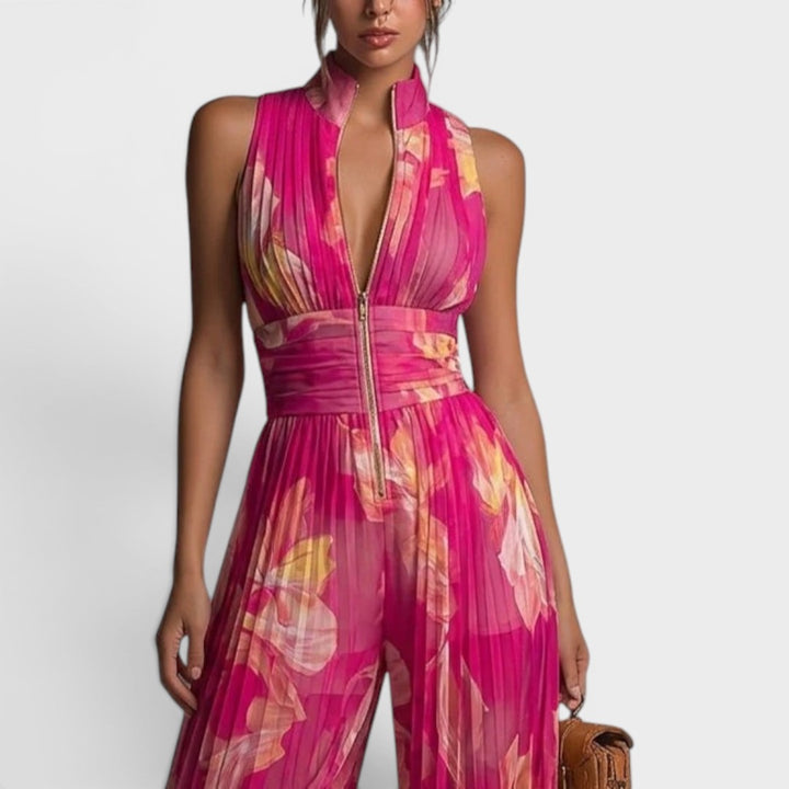 Elise | Floral Pleated Evening Jumpsuit