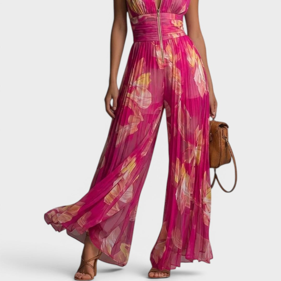 Elise | Floral Pleated Evening Jumpsuit