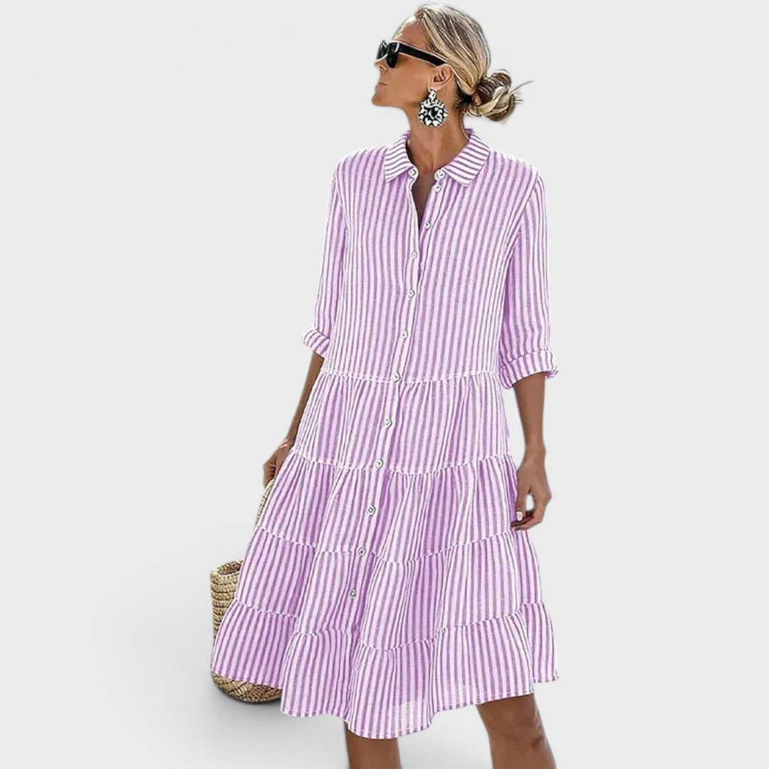 Samantha | Striped Tiered Shirt Dress