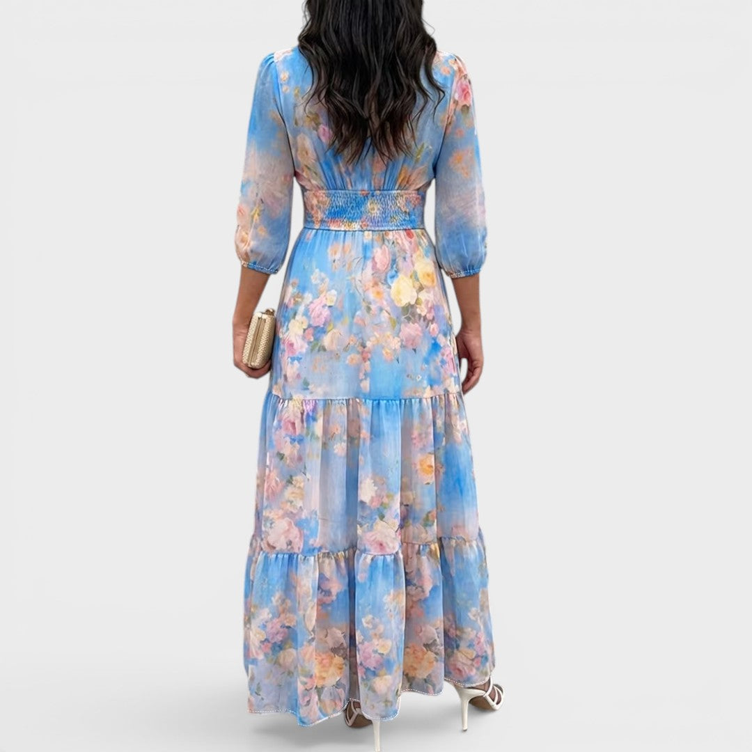 Celeste | Watercolor Floral Tiered Maxi Dress