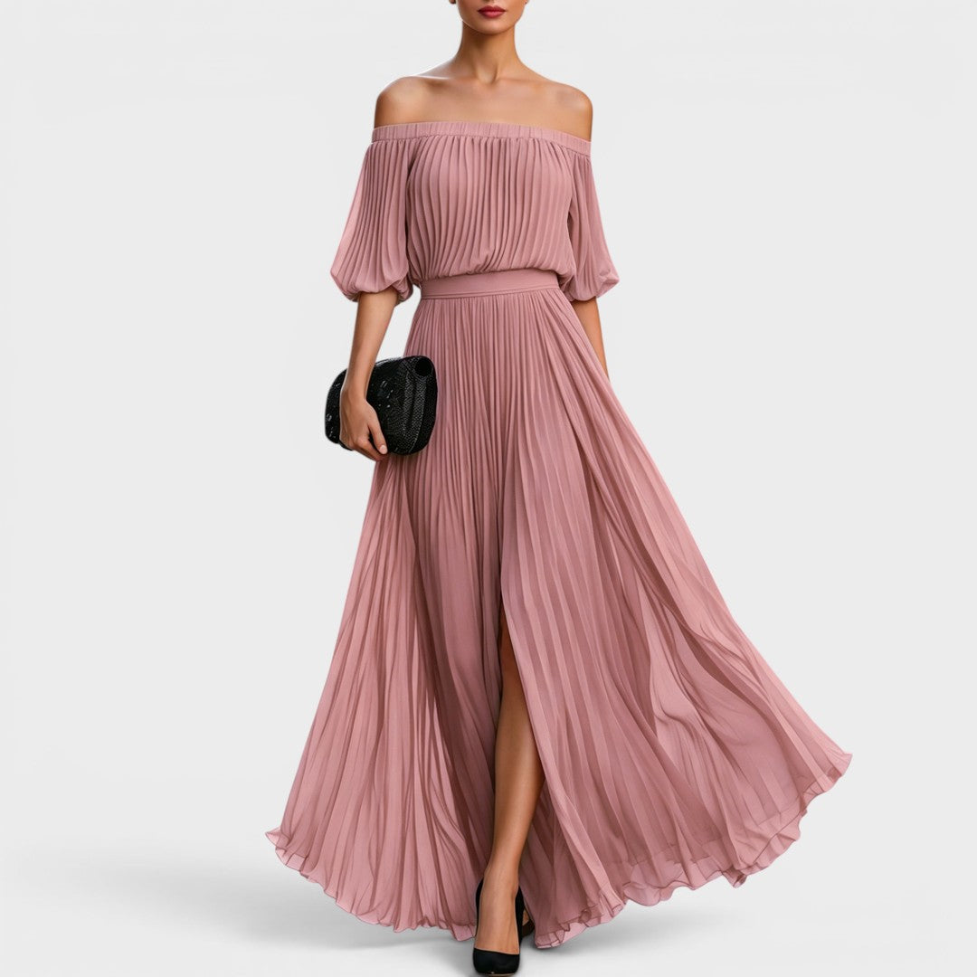 Noir | Off-Shoulder Pleated Maxi Dress