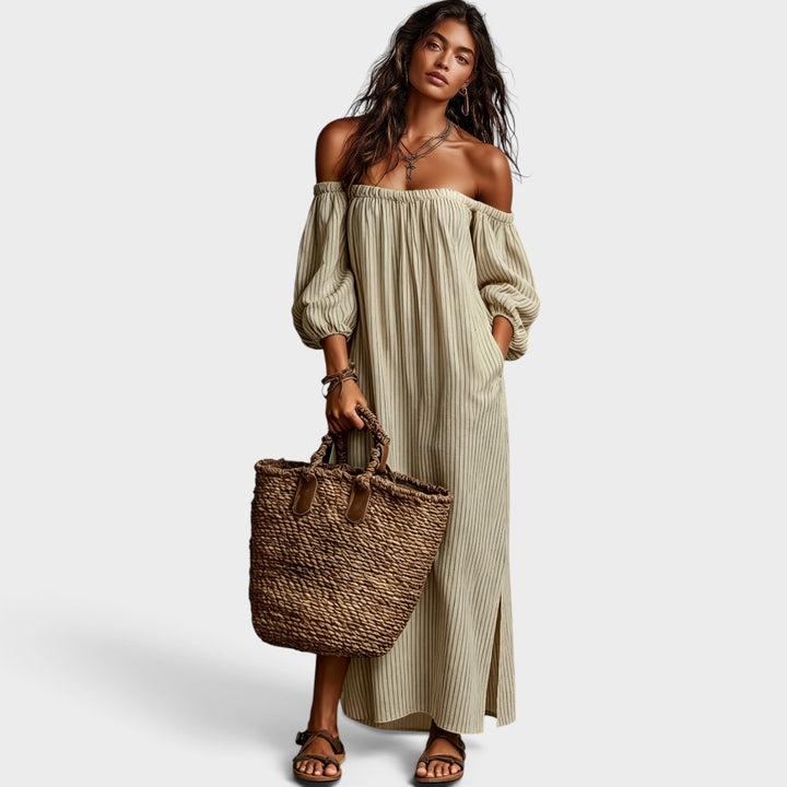 Savannah | Striped Off-Shoulder Maxi Dress