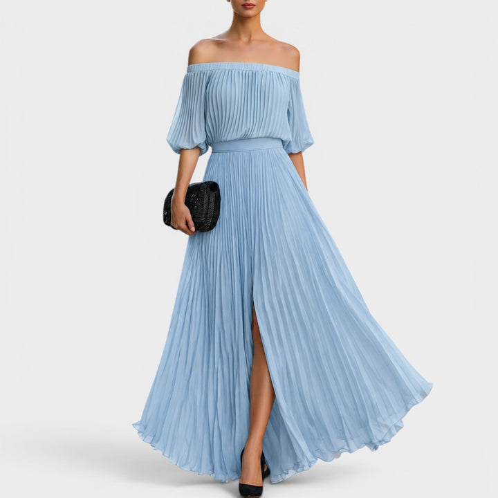Noir | Off-Shoulder Pleated Maxi Dress