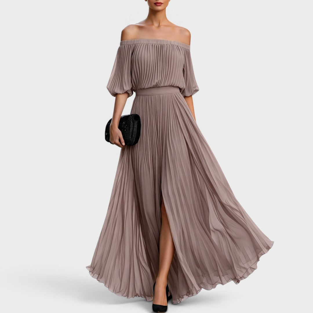 Noir | Off-Shoulder Pleated Maxi Dress