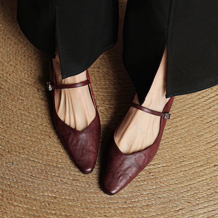Nica Mary Jane flats in Burgundy, worn overhead view