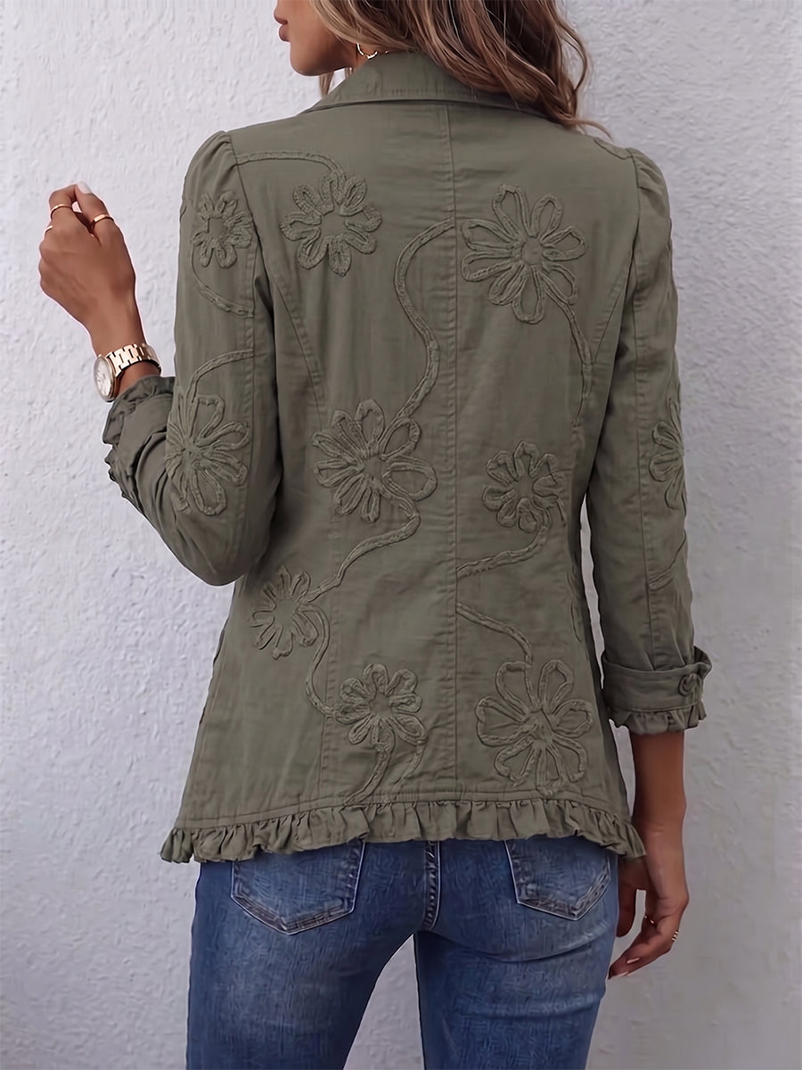 Diane | Floral Embroidered Utility Jacket with Ruffle Trim