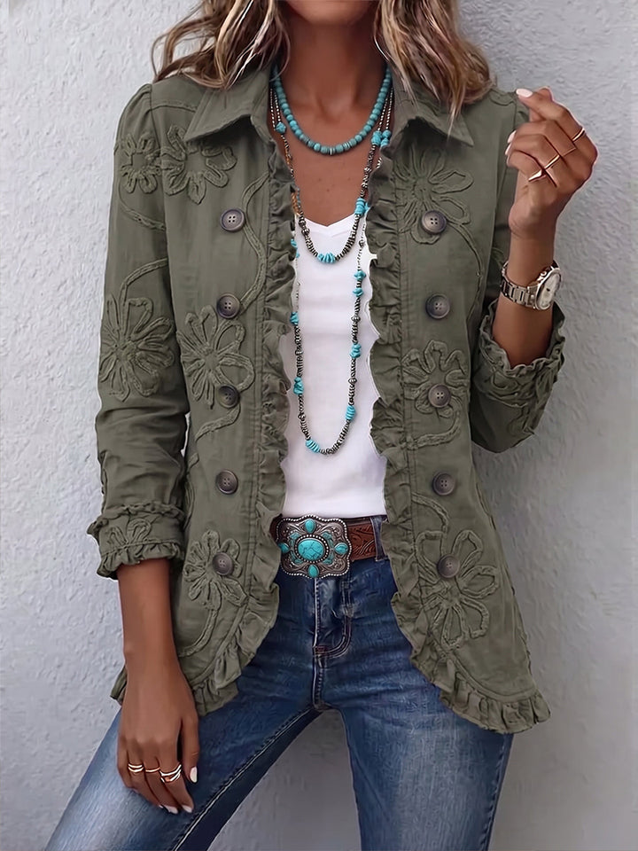 Diane | Floral Embroidered Utility Jacket with Ruffle Trim