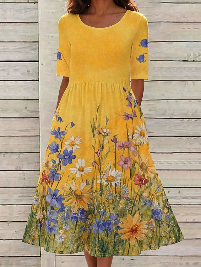 Margaret | Floral Meadow Midi Dress